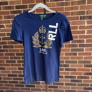Lauren Ralph Lauren Blue and Gold Short Sleeve Tee